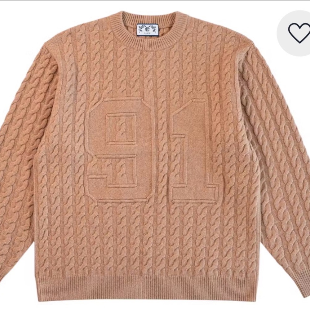 Eric Emanuel Men’s Cable-Knit Crewneck Sweater in Camel